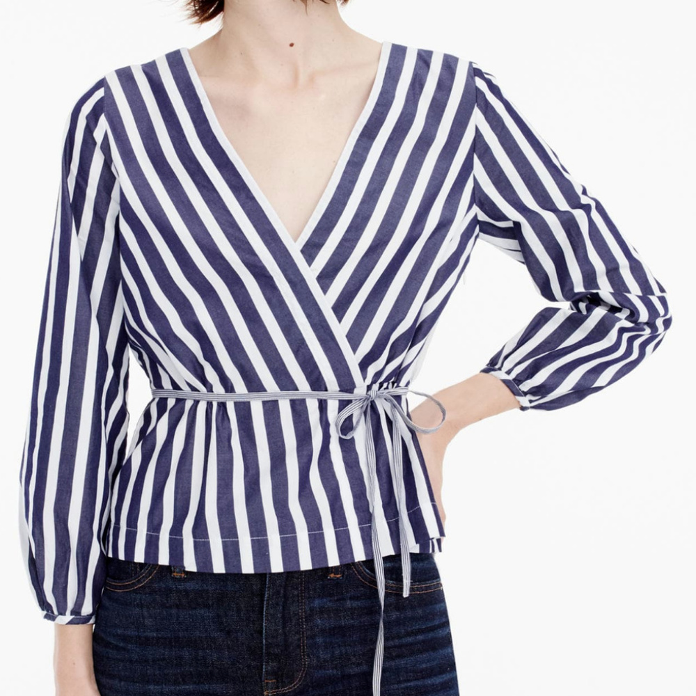 J CREW Striped Faux-Wrap Top 8p-FITS 6P NWT $68